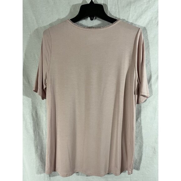 Soft Surroundings Women's Pink Medium Short Sleeve Super Soft Blouse With Lace - Picture 5 of 7
